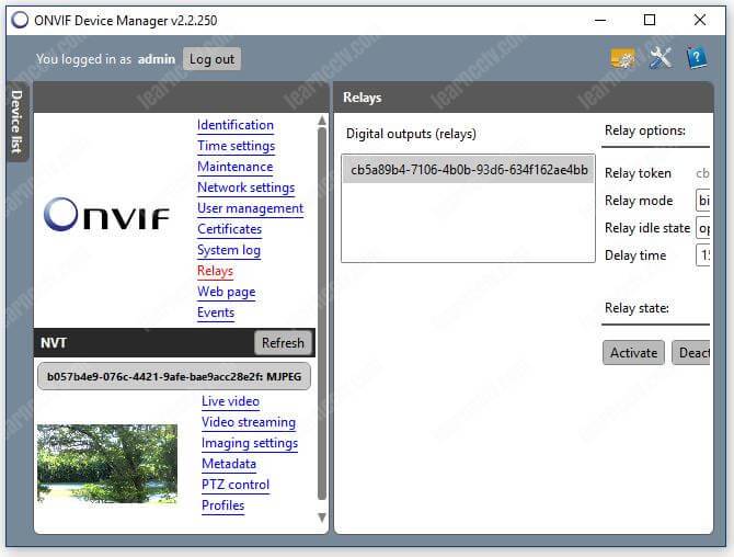 Onvif Device Manager Camera Relays Onvif Device Manager Camera Relays