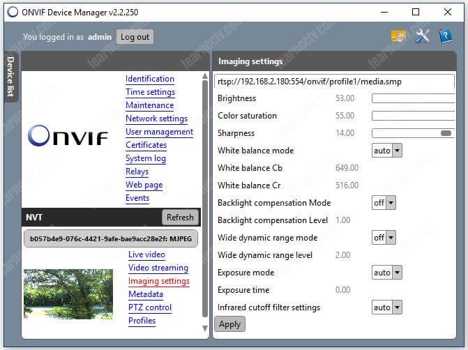 Onvif Device Manager Camera Imaging Settings Onvif Device Manager Camera Imaging Settings