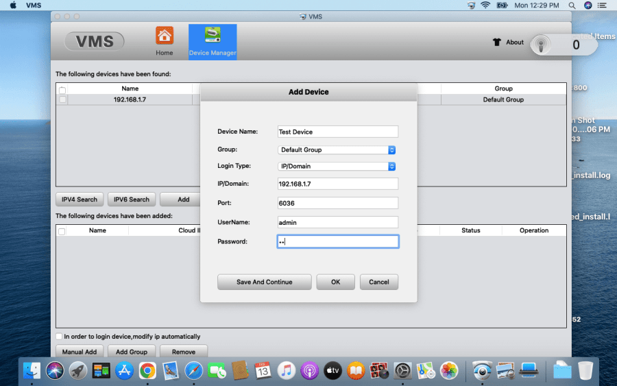 XMEYE For Mac Full User Guide 12 Give the device password 8