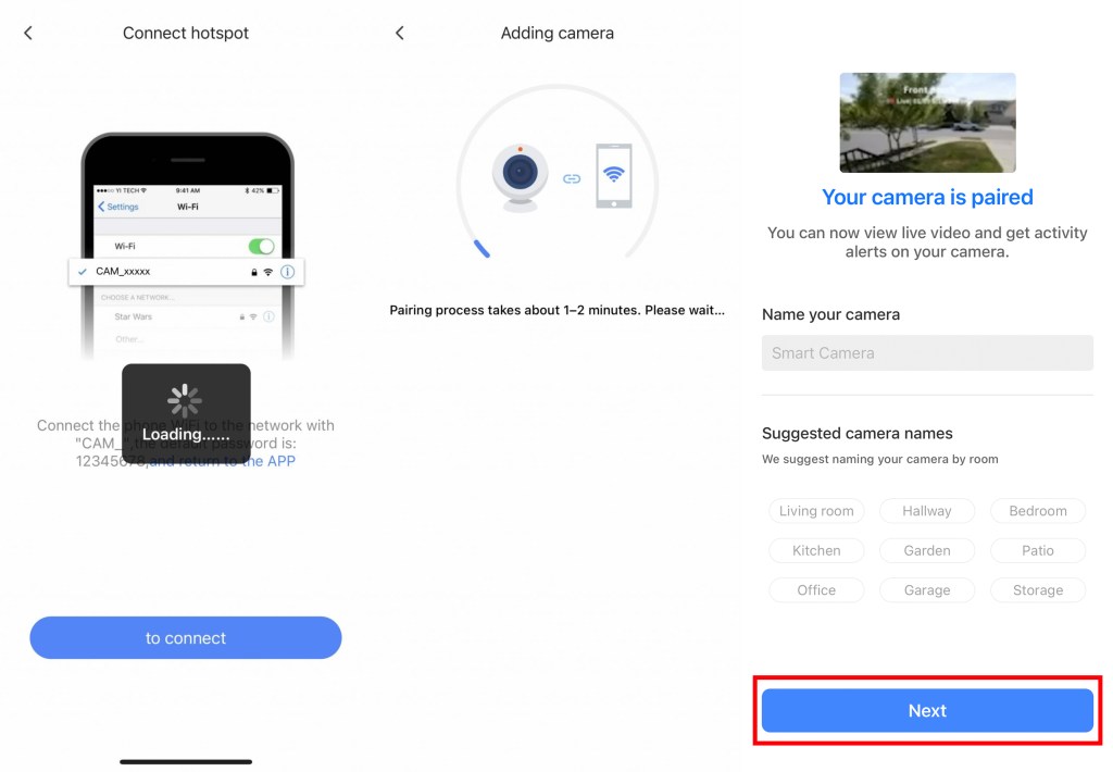 YI IoT Camera User Manual 13 Add camera- Hotspot config to wifi