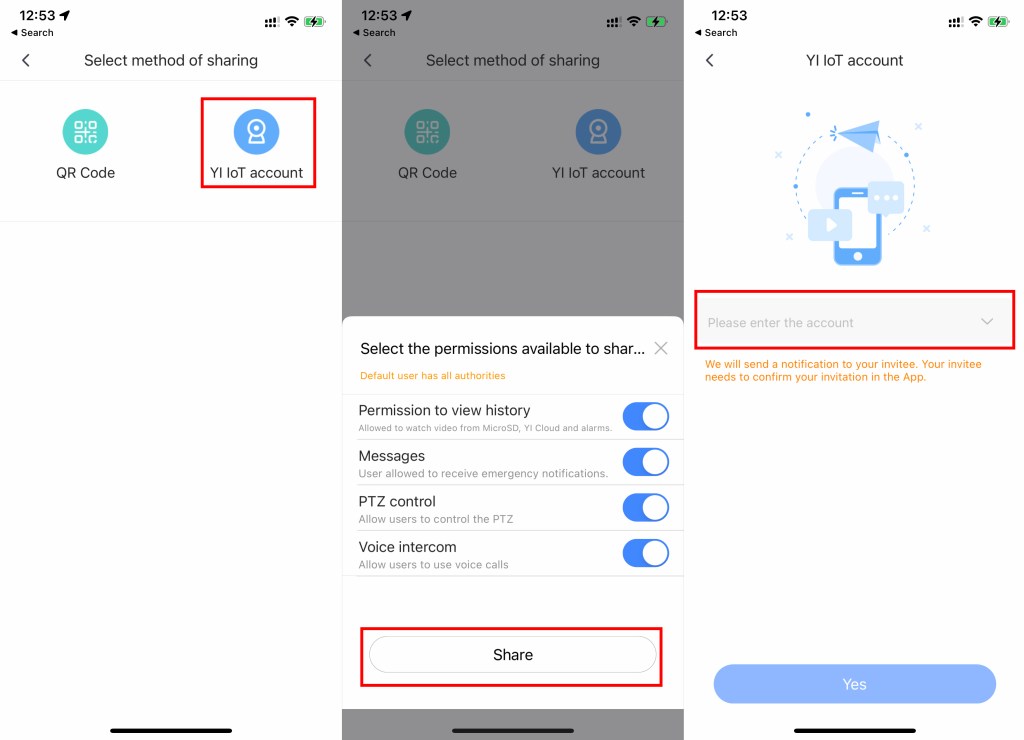 YI IoT Camera User Manual 19 YI loT account Share