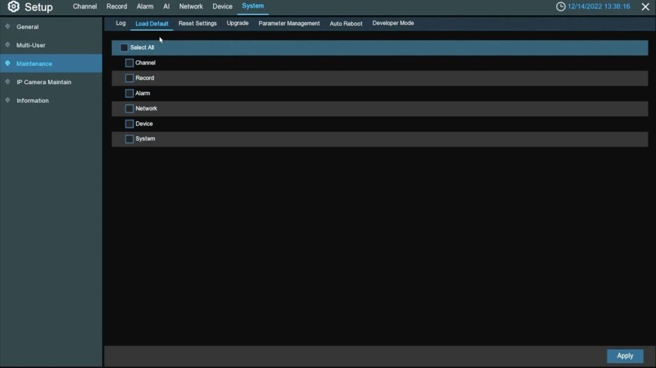 How to Use Camius View app 19 TRIVAULT4K184R2 system maintenance load default select any