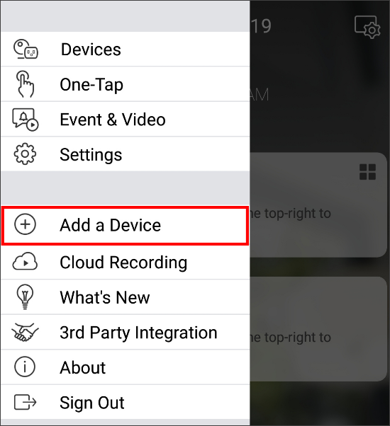 home settings menu addadevice