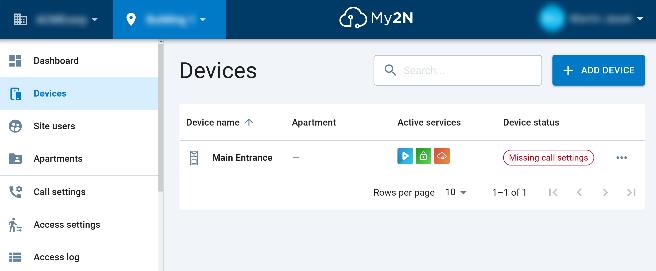2N IP intercoms Setup Guide 71 my2n 2n ip intercom has been added missing call settings