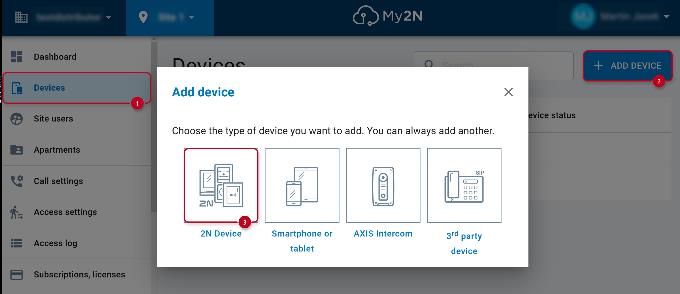 2N IP intercoms Setup Guide 68 my2n add a new 2n device