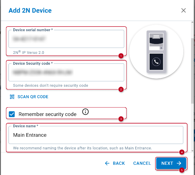 2N IP intercoms Setup Guide 69 my2n new 2n device registration details using security code
