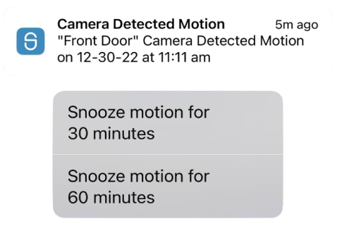 iOS snooze motion notification with snooze for 30 minutes and snooze for 60 minute options