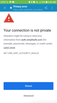 Your connection is not private Android app error message