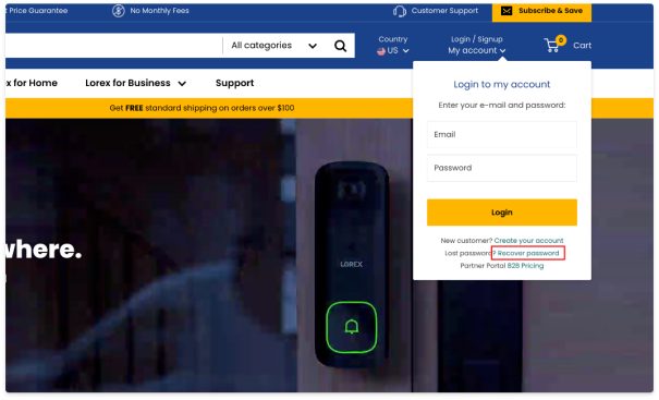 Lorex Cloud App Full Guide 2024 18 recover password screen from the lorex login page 605w367h