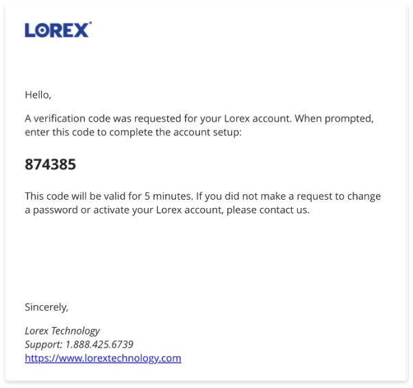 Lorex Cloud App Full Guide 2024 20 screenshot from email showing verification code 603w567h
