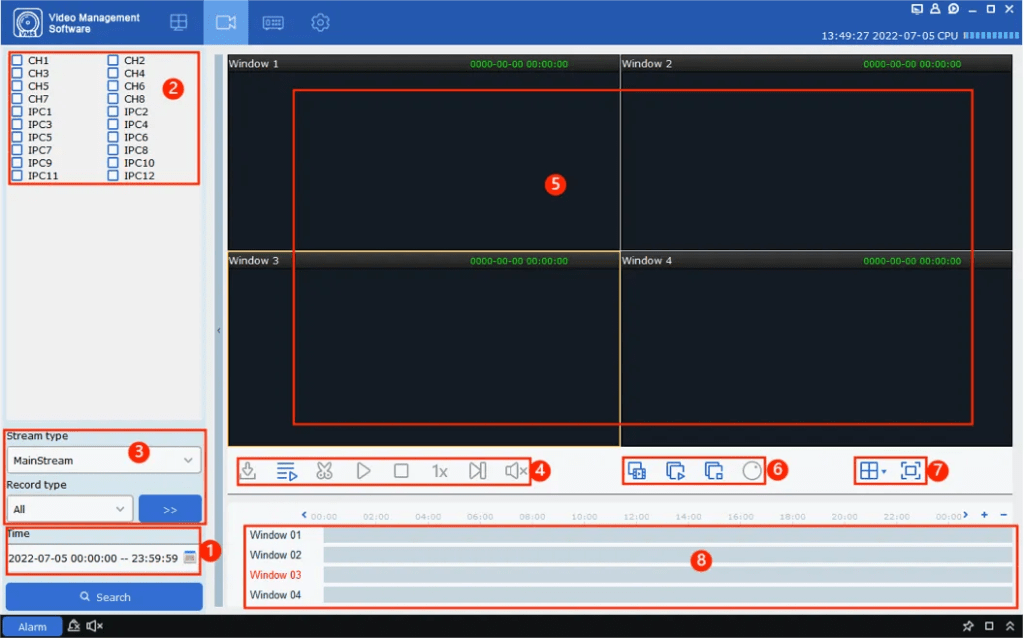 VMS remote recording playbcak table icons